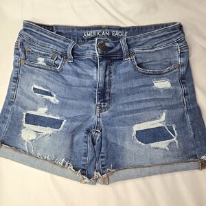 American Eagle Outfitters Women's Distressed Denim Shorts - Light Blue